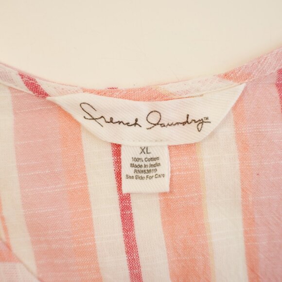 French Laundry Pink Striped Button Front Poncho XL Blouse Sleeveless V-Neck‎ - Picture 7 of 9